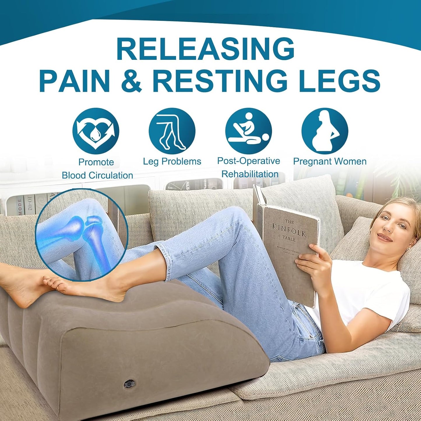 Inflatable Leg Elevation Pillow, Wedge Pillow for Sleeping, Portable Wedge Pillow, Improve Circulataion and Reduce Swelling, for Sleeping, Recovery, Pregnant (Grey)