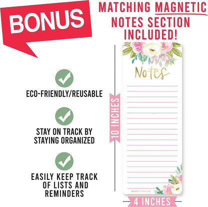 Hadley Designs Magnetic Calendar for Refrigerator - Kraft White Magnetic Dry Erase Calendar, Dry Erase Calendars for Wall, Magnet Fridge Calendars, Notepad for Fridge with Magnet