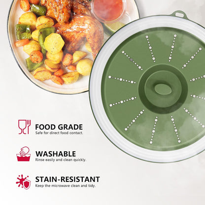 WVM Microwave Splatter Cover Vented for Food with Hook Hole, Splatter Guard & Colander Kitchen Gadget for Food, Meal Prep, Grey