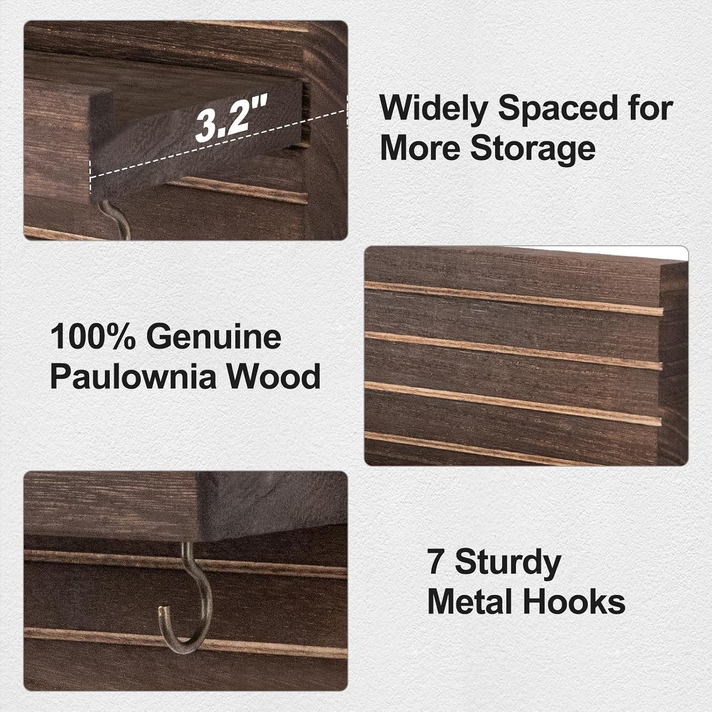 Lwenki Decorative Key Holder for Wall with Shelf, Entryway Shelf with Hooks Holds Leashes, Jackets and Glasses – Sturdy Wood Keyholder Entrance Hanger with Mounting Hardware (Black, Medium)
