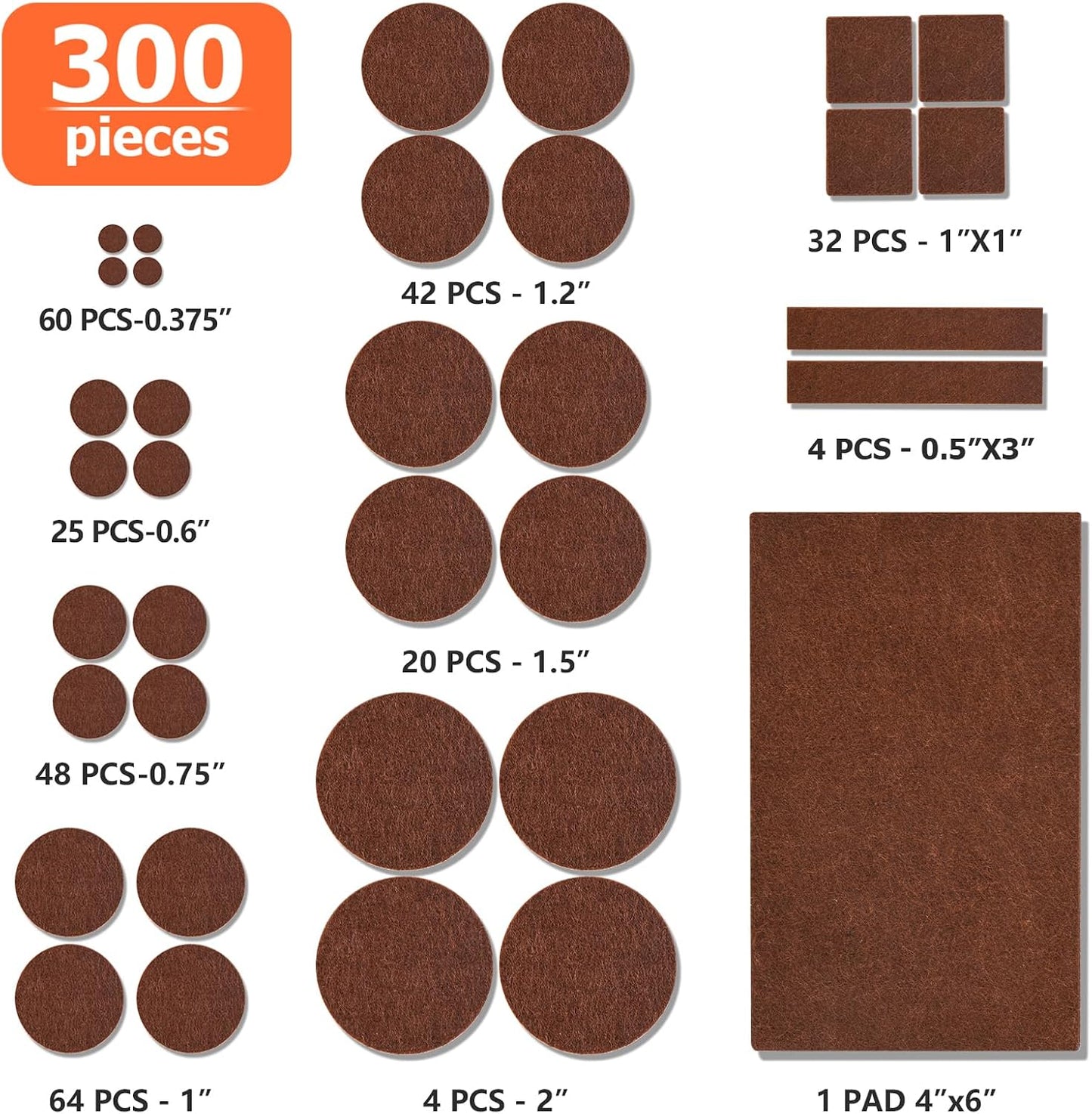 Felt Furniture Pads 300 Pieces, Furniture Pads for Hardwood Floors Black | Self-adhesive felt pads prevent scratches and noise, ideal for chair legs, suitable for hardwood floors and indoor furniture