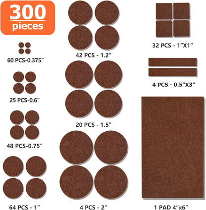 Felt Furniture Pads 300 Pieces, Furniture Pads for Hardwood Floors Black | Self-adhesive felt pads prevent scratches and noise, ideal for chair legs, suitable for hardwood floors and indoor furniture