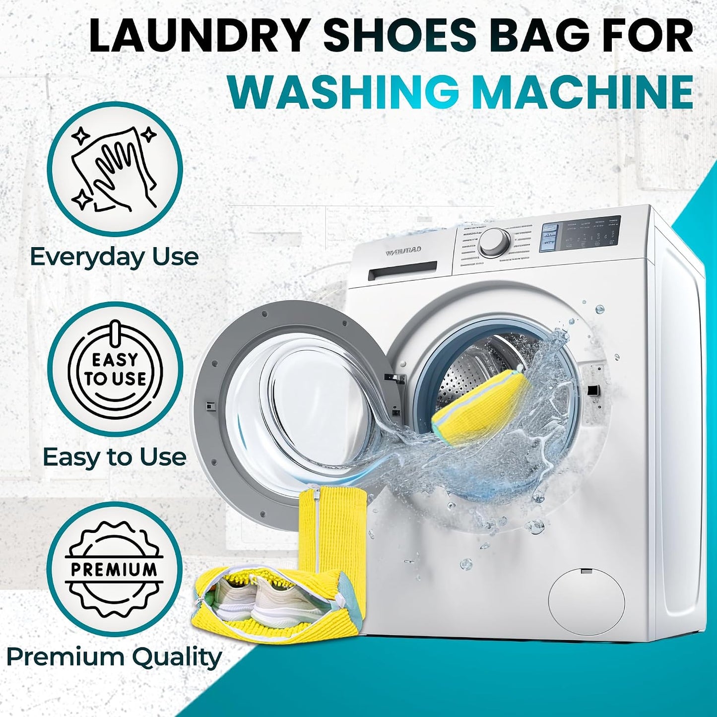 Premium Shoe Washing Machine bag 2 Pack – 360° Self-Locking Zipper Reusable Sneaker Laundry Set – Heavy-Duty Microfiber Shoe Washing Bag for Washer & Dryer, Boots & Athletic Footwear (Yellow)