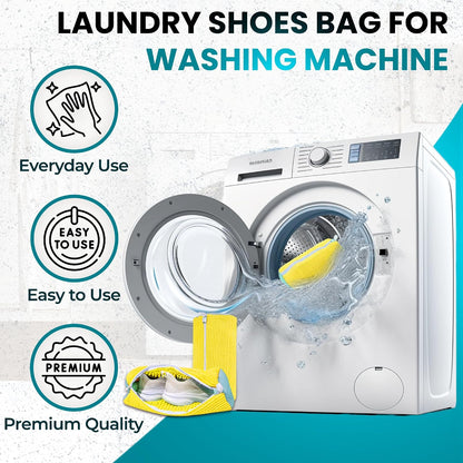 Premium Shoe Washing Machine bag 2 Pack – 360° Self-Locking Zipper Reusable Sneaker Laundry Set – Heavy-Duty Microfiber Shoe Washing Bag for Washer & Dryer, Boots & Athletic Footwear (Yellow)