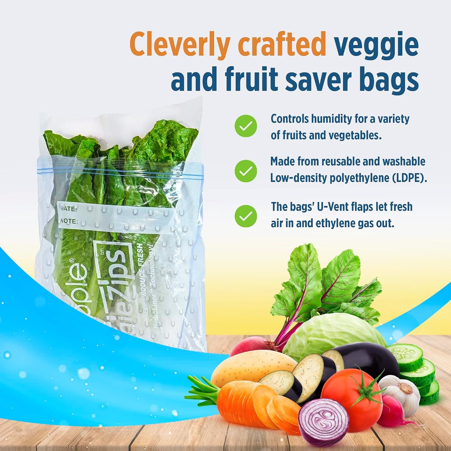 Bluapple Produce Saver Ethylene Gas Absorber - Fresh Fruit & Vegetable Storage for Refrigerator Crisper, Shelves & Fruit Bowls, Produce Keeper, Fruit Saver, Kitchen Must Haves, BPA-Free - 2-Pack