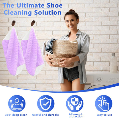 Reusable Shoe Washing Bag, 2-Pack Chenille Laundry Bag for Washer & Dryer. | Soft chenille fibers help deep clean sneakers while the hidden zipper keeps shoes secure and helps protect your washer.