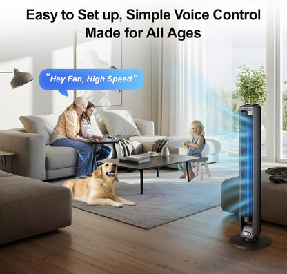 Emerson SmartVoice 40” Tower Fan, Wi-Fi-free Voice Control Fan, Hands-Free Cooling, No WiFi, No App, 70° Oscillation, 3 Speeds, 15-Hr Timer, Sleep Mode & Remote Control