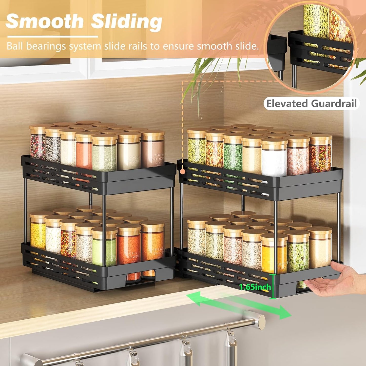 Pull Out Spice Rack Organizer for Cabinet, 3 Packs Slide Out Spice Racks Organizer, Spice Cabinet Organizers, Cabinet Size Need:12'' Highx11'' Deepx5'' Wide,Each Tier Hold 10 Spice Jar - 2 Tier, Black