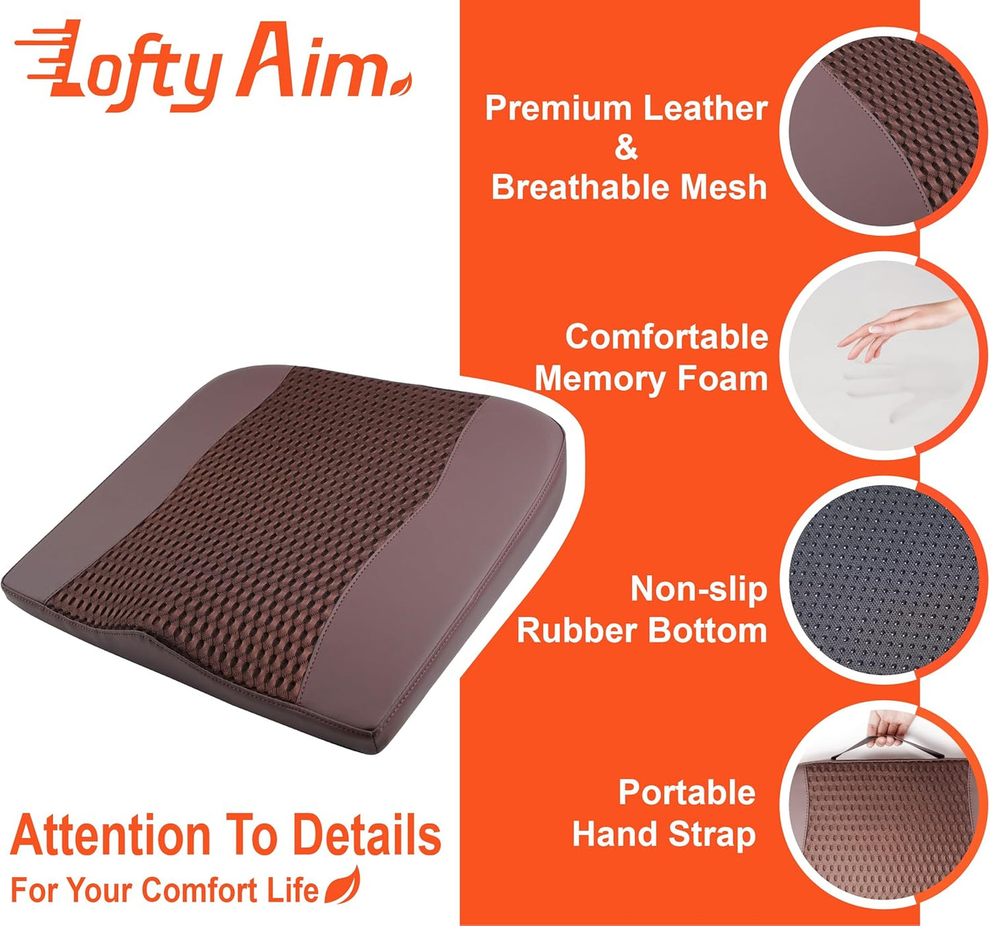 Lofty Aim Car Seat Cushion, Memory Foam Car Seat Cushions for Long Driving | Comfy Car Seat Pillow for Pain Relief, Driver Seat Cushion Adds Height, Butt Cushion for Car, Truck, Office Chair, Black