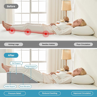 Yojoker Leg Elevation Pillows for Swelling, Memory Foam Wedge Pillow for Legs Blood Circulation, Leg Elevation Pillows for After Surgery, Knee Wedge Pillow for Sleeping Back Hip Ankles Relief