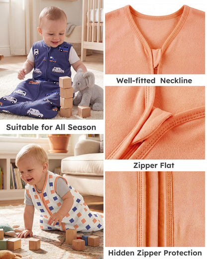 Yoofoss Baby Sleep Sack 0-6 Months Wearable Blanket for Babies 100% Organic Cotton 2-Way Zipper TOG 0.5 Toddler Sleeping Sack 3 Pack, Sleep Sacks