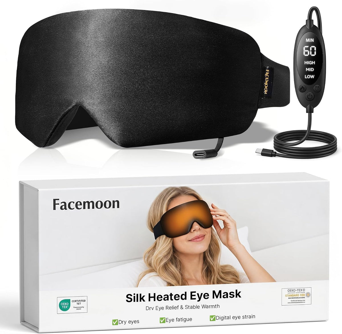 Heated Eye Mask for Dry Eyes, USB Powered Silk Warm Compress for Eyes