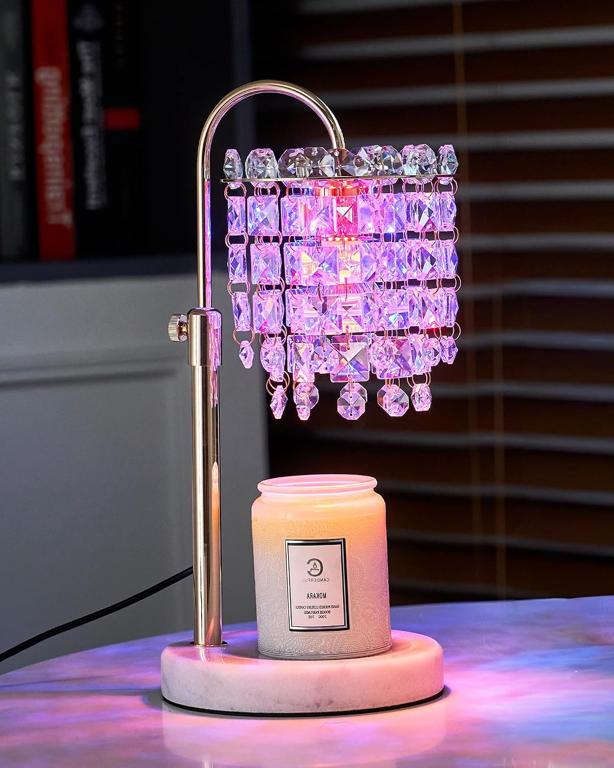 Candle Warmer Lamp with Timer Dimmer Adjustable Height Candle Warmer with Marble Base for Jar Candles,Candle Lamp with 3 Bulbs for New Home Decor, Women Mom Christmas Birthday Gifts, French Gold