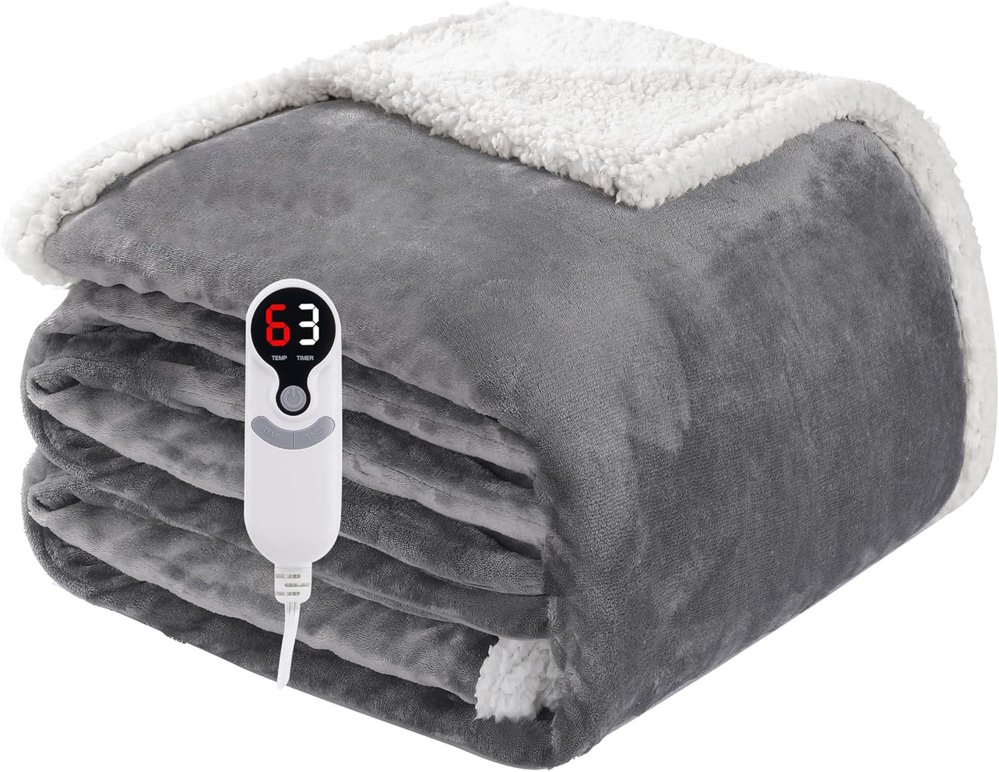 Soypipo Electric Heated Throw Blanket 50"x60", Faux Fur Plush with 4 Heat Settings & 2/4/8/10H Auto Shut-Off, Overheat Protection, Machine Washable, for Office & Chair, Dark Grey