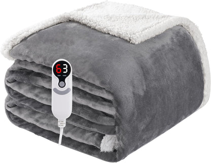 Soypipo Electric Heated Throw Blanket 50"x60", Faux Fur Plush with 4 Heat Settings & 2/4/8/10H Auto Shut-Off, Overheat Protection, Machine Washable, for Office & Chair, Dark Grey