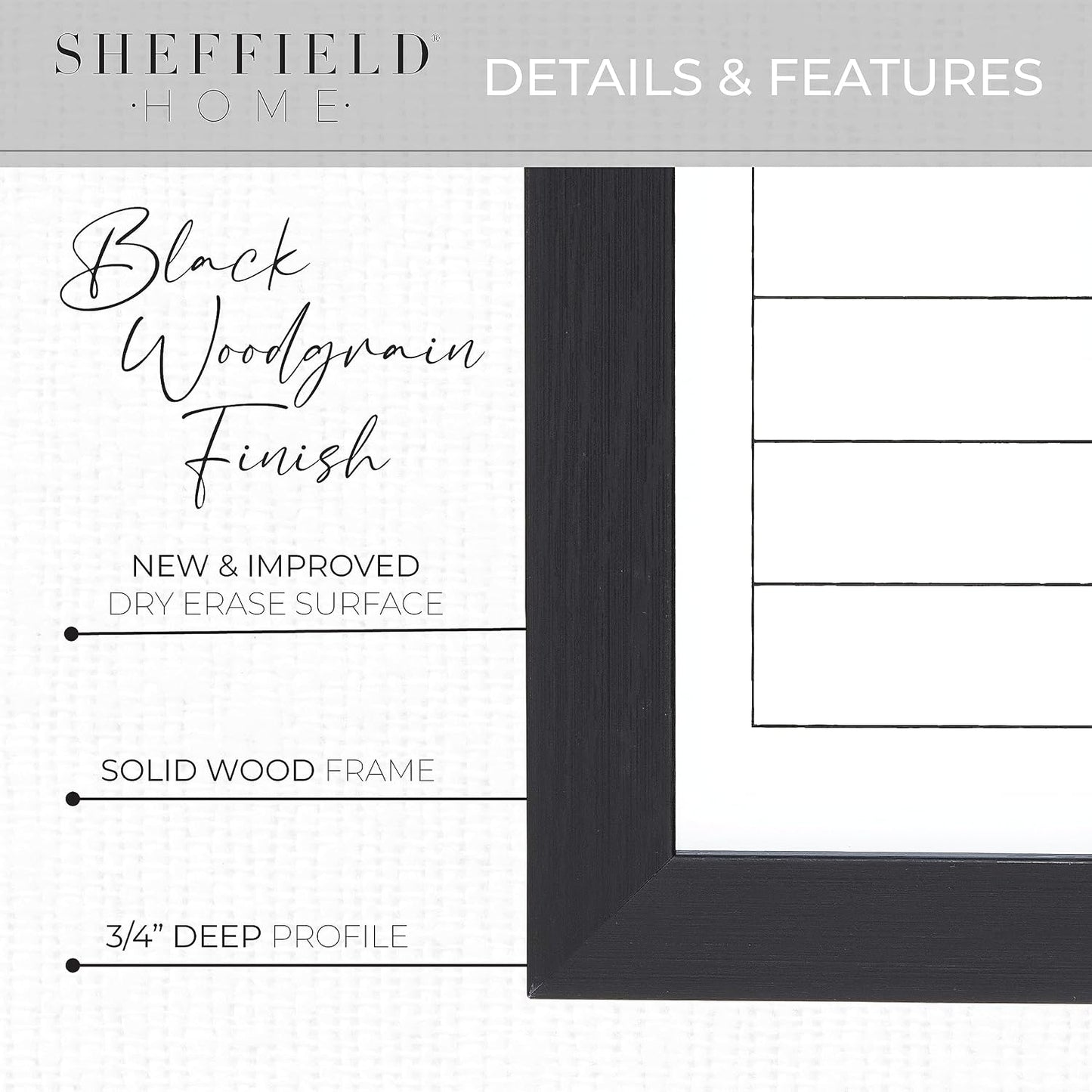 Sheffield Home Set of Two Family Planner Dry Erase Boards Featuring, Chore Chart, Shopping List, Weekly Meal Planner and Notes, 9x21 Inch, Natural