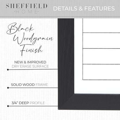 Sheffield Home Set of Two Family Planner Dry Erase Boards Featuring, Chore Chart, Shopping List, Weekly Meal Planner and Notes, 9x21 Inch, Natural