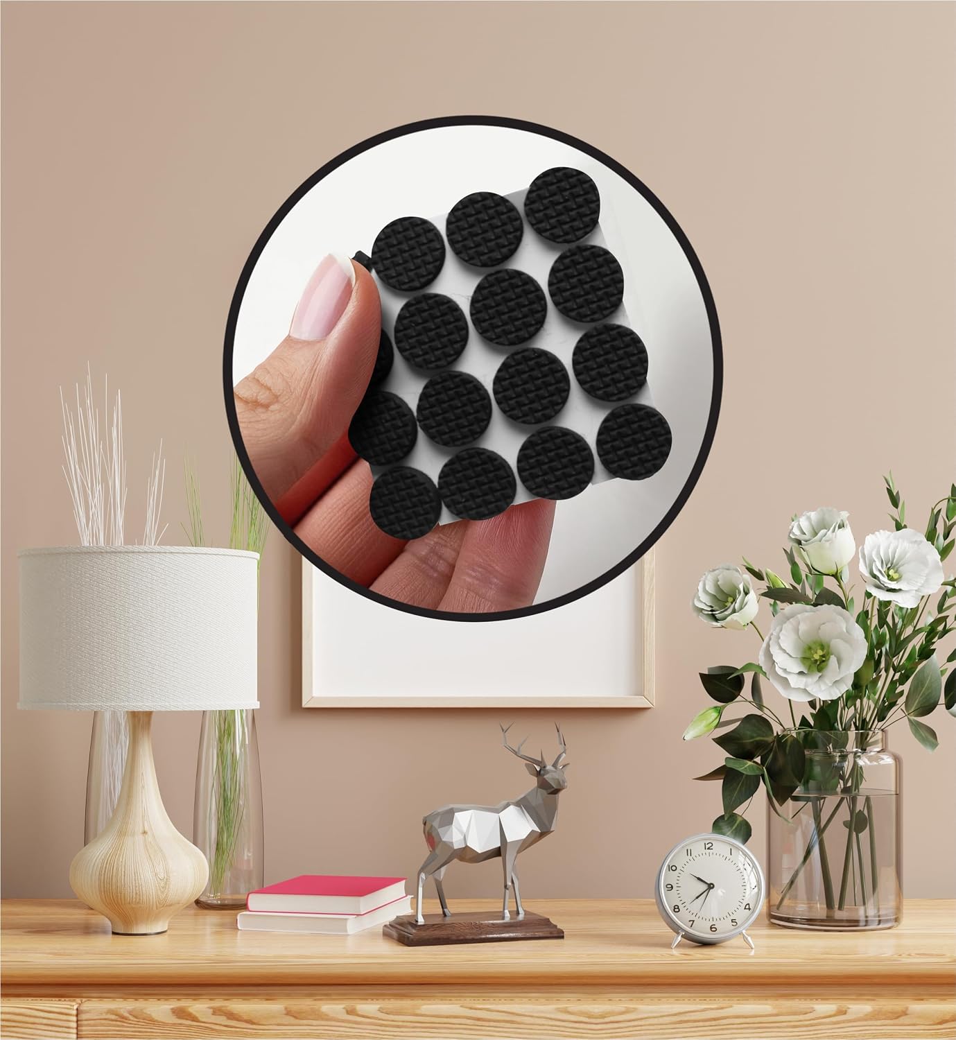 Slipstick GorillaPads CB147 Non Slip Furniture Pads/Gripper Feet (Set of 16) Self Adhesive Rubber Floor Protectors, 1 inch Round, Black