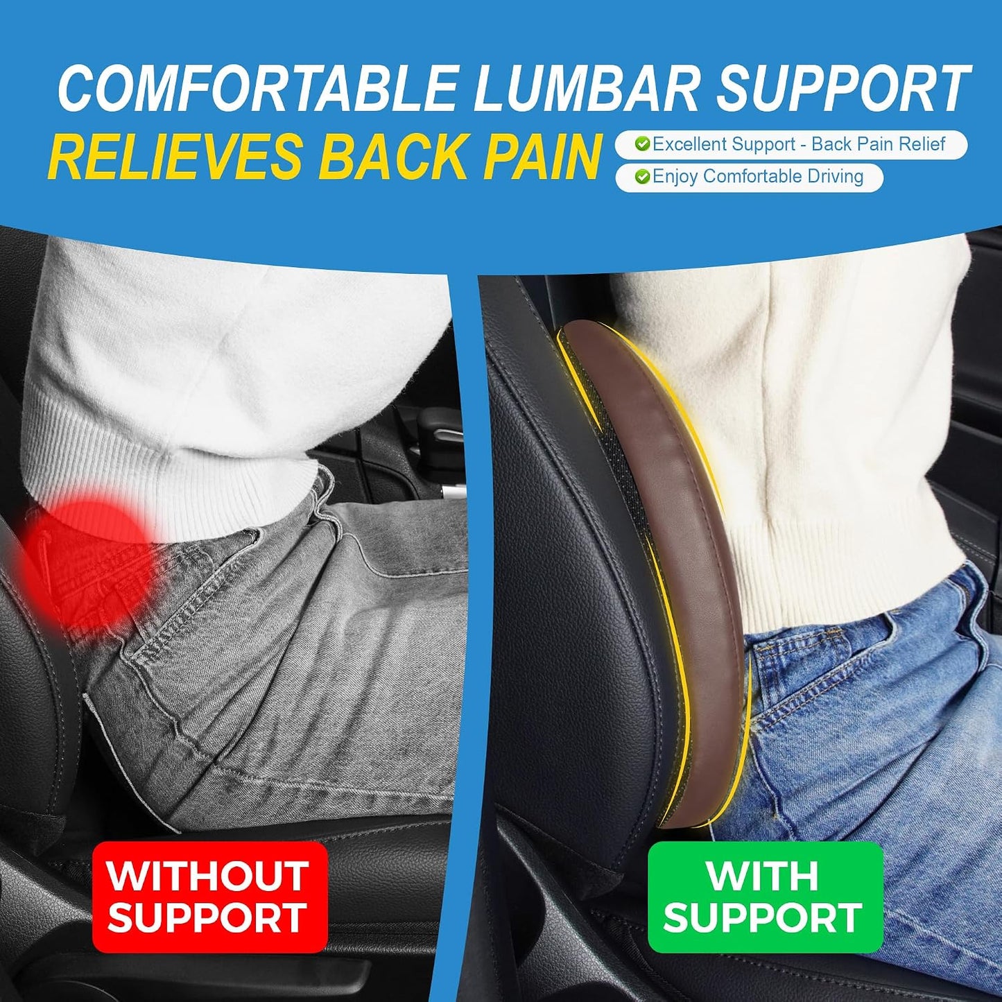 Lofty Aim Lumbar Support Pillow for Car, Car Seat Back Support for Driving | Memory Foam Car Lumbar Support for Driving Seat, Car Back Cushion, Adjustable Straps, Lower Back Pillow, Office Chairs, Black