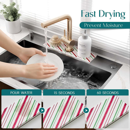Diatomite Sink Splash Guard - DryingNeat Kitchen Faucet Mat, Instant Dry Water Absorbing Stone Tray for Sink, Durable Protector for Kitchen Bathroom Counter [Light Grey, 17.7" x 3.9"]