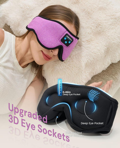 3D Sleep Mask with Bluetooth Headphones, Wireless Sleep Headphones for Side Sleepers, Noise Cancelling Eye Mask for Nap, Soft Sleeping Mask for Women Men, Blackout Sleep Mask with Built-in Speakers