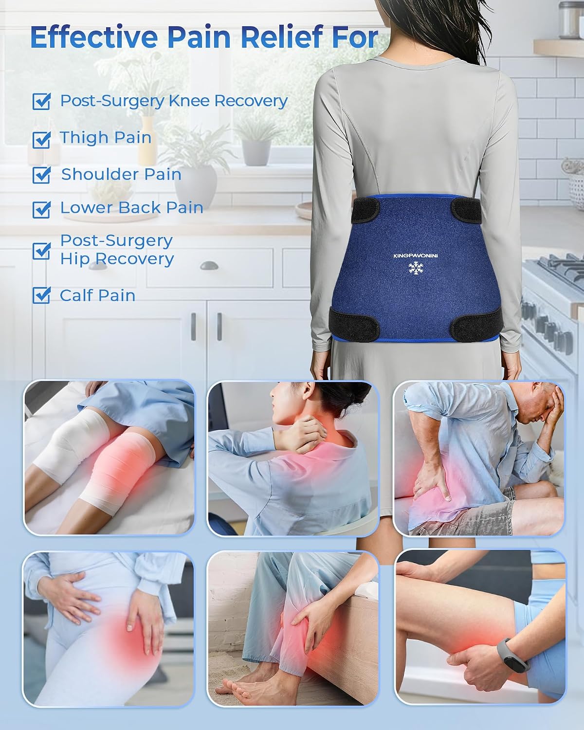 KingPavonini Soft Large Ice Pack for Injuries Reusable with Straps, 11"x15"