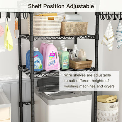 U8 Medium Laundry Room Storage Organizer, Over the Washer and Dryer Storage Shelves for Laundry Organization, 32.3”W x 17.3”D x 76.2”H, Suit Washing Machine Width within 29.9”, Hold 304 lb, Black