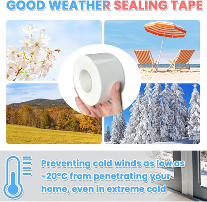 White Window Weather Sealing Tape, AC Air Conditioner Sealing Tape | Window Draft Isolation, No Residue, Self Adhesive for Keep Out Cold Air Dust Rain, Waterproof
