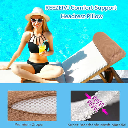 1 Pack Headrest Pillow for Patio Chaise Lounge,Recliner,Beach Chair,Gray | Resilient 3D mesh pillow with removable washable cover, adjustable elastic strap, ergonomic support, lightweight portable