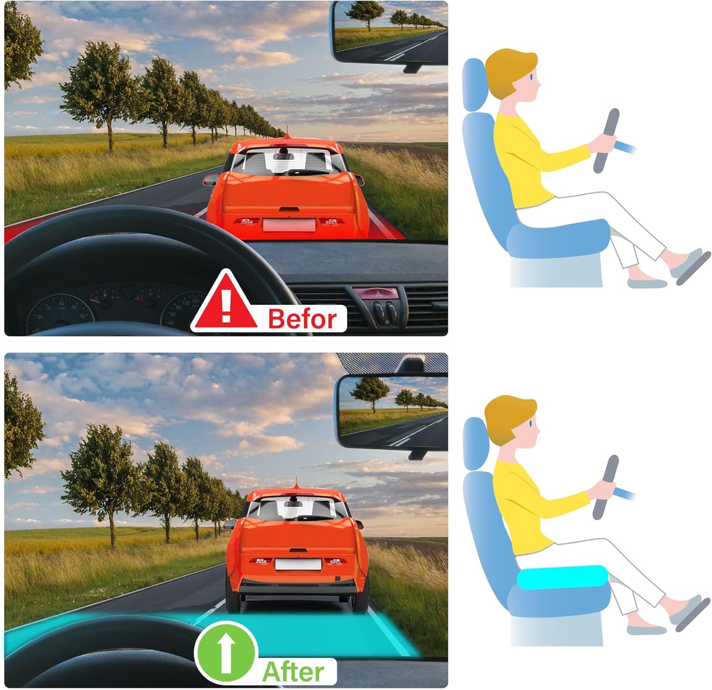Allaboutsla Car Seat Cushion for Driving, Car Seat Pillow for Short Drivers | Ergonomic Memory Foam Seat Cushion for Pain Relief, Adult Booster Seat for Car, Butt Cushion for Car, Truck, Office, B&G
