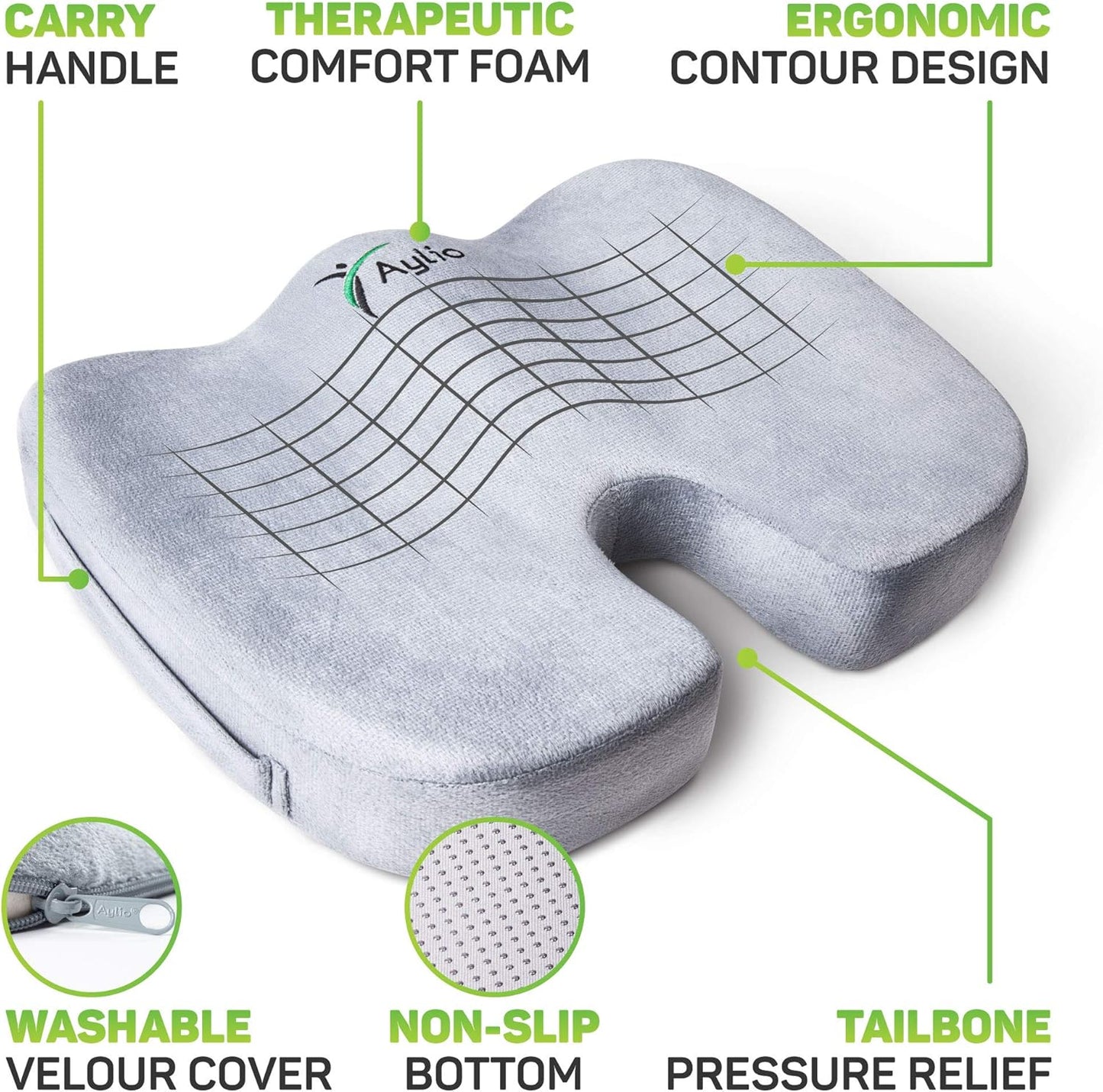 Seat Cushion for Desk Chair - Back Pain, Tailbone Relief, Coccyx, Butt, Hip Support - Ergonomic Office Chair Sciatica Car Pillow