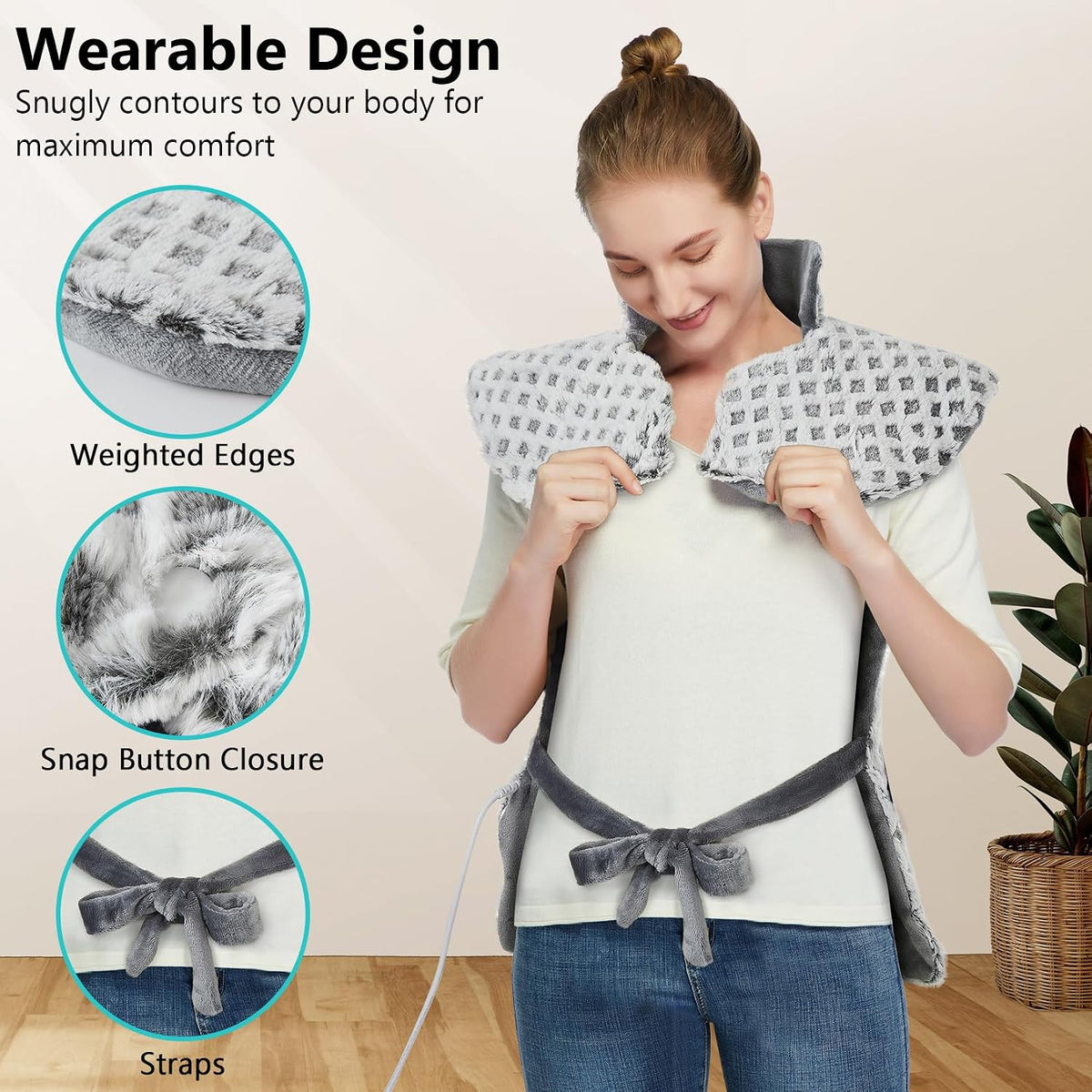 CAROMIO Massaging Heating Pad for Back Pain Relief, Neck and Shoulders