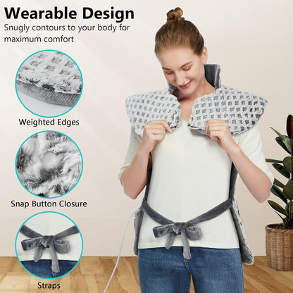 CAROMIO Massaging Heating Pad for Back Pain Relief, Neck and Shoulders