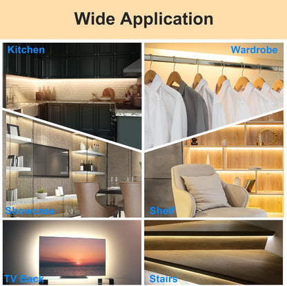 LAFULIT 10 PCS Motion Sensor Under Cabinet Lights Kit | Plug In LED Strip, Remote Control, Dimmable Timer, Warm White, For Cupboards Closets Stairs Shelf Bed