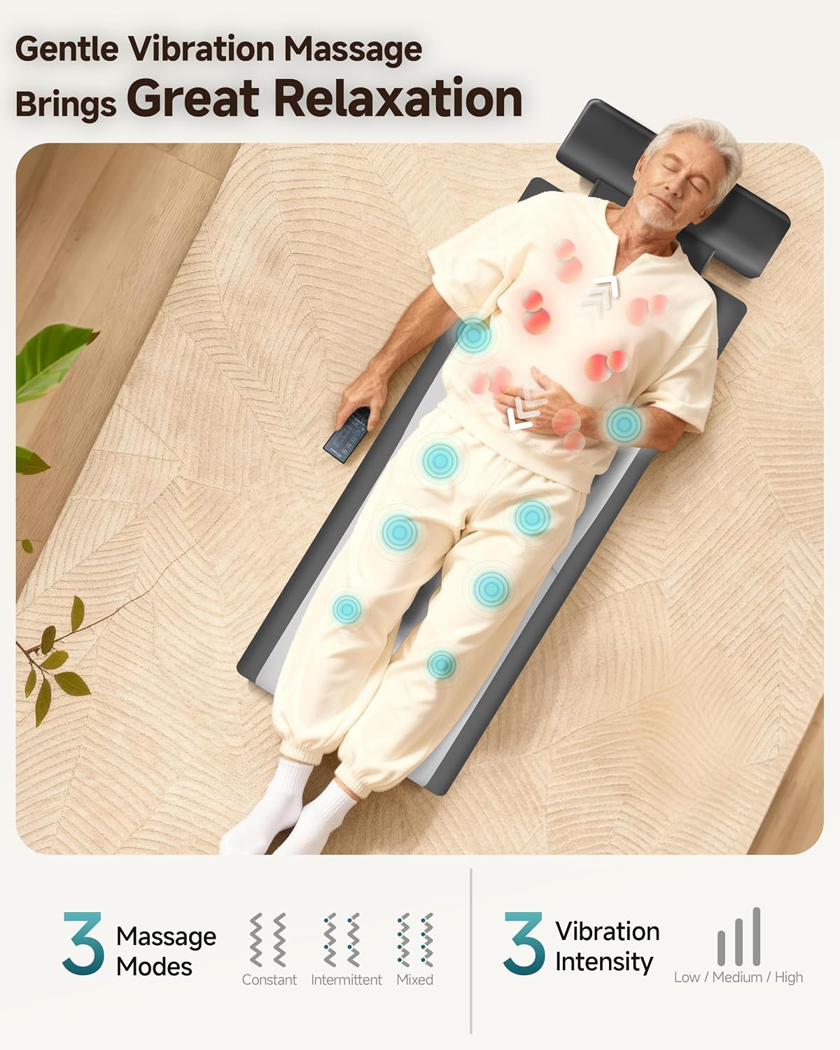 Snailax Memory Foam Massage Mat with Heat, 10 Vibrating Motors Full Body Massager Pad for Back Pain Relief, 6 Heating Pads for Neck, Lumbar, and Leg - Gifts for Mom