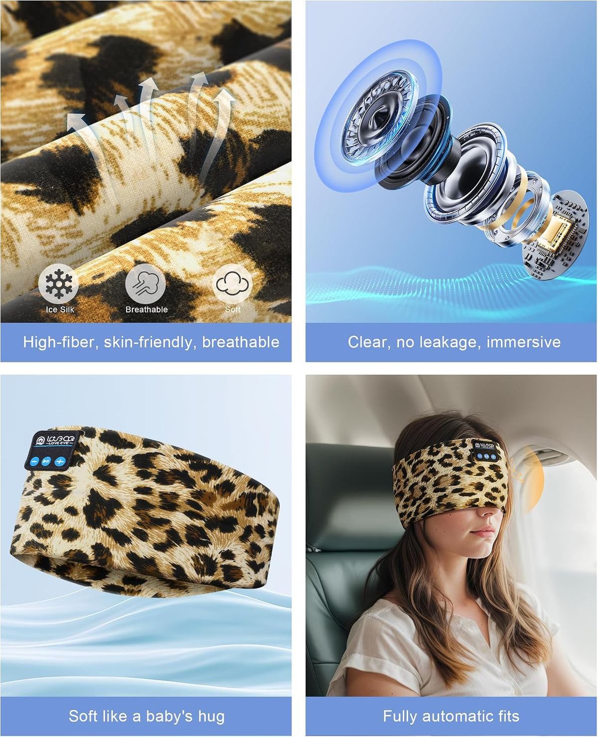 LOVE EYE Sleep Sport Headphones Wireless Bluetooth 5.4 Headband Headphone