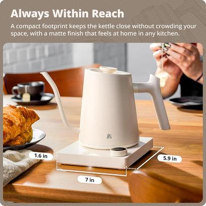 Greater Goods Gooseneck Electric Kettle, 1200W Temperature Control, 0.8L | Pour-Over & Tea Kettle with Stainless Steel Interior, Built-In Brew Timer, Fast Heating for Chemex, V60, & Matcha (Birch)