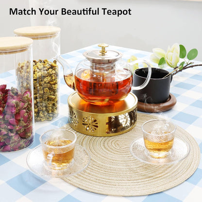 Tea Warmer Petals Silhouette, Silver Brushed Stainless Steel | Teapot Warmer Includes 1 Tealight Holder