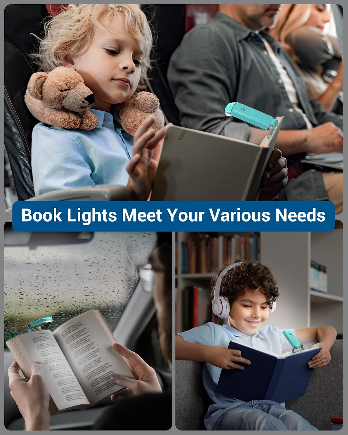 DEWENWILS USB Rechargeable Book Reading Light, Clip on Book Light (Blue)
