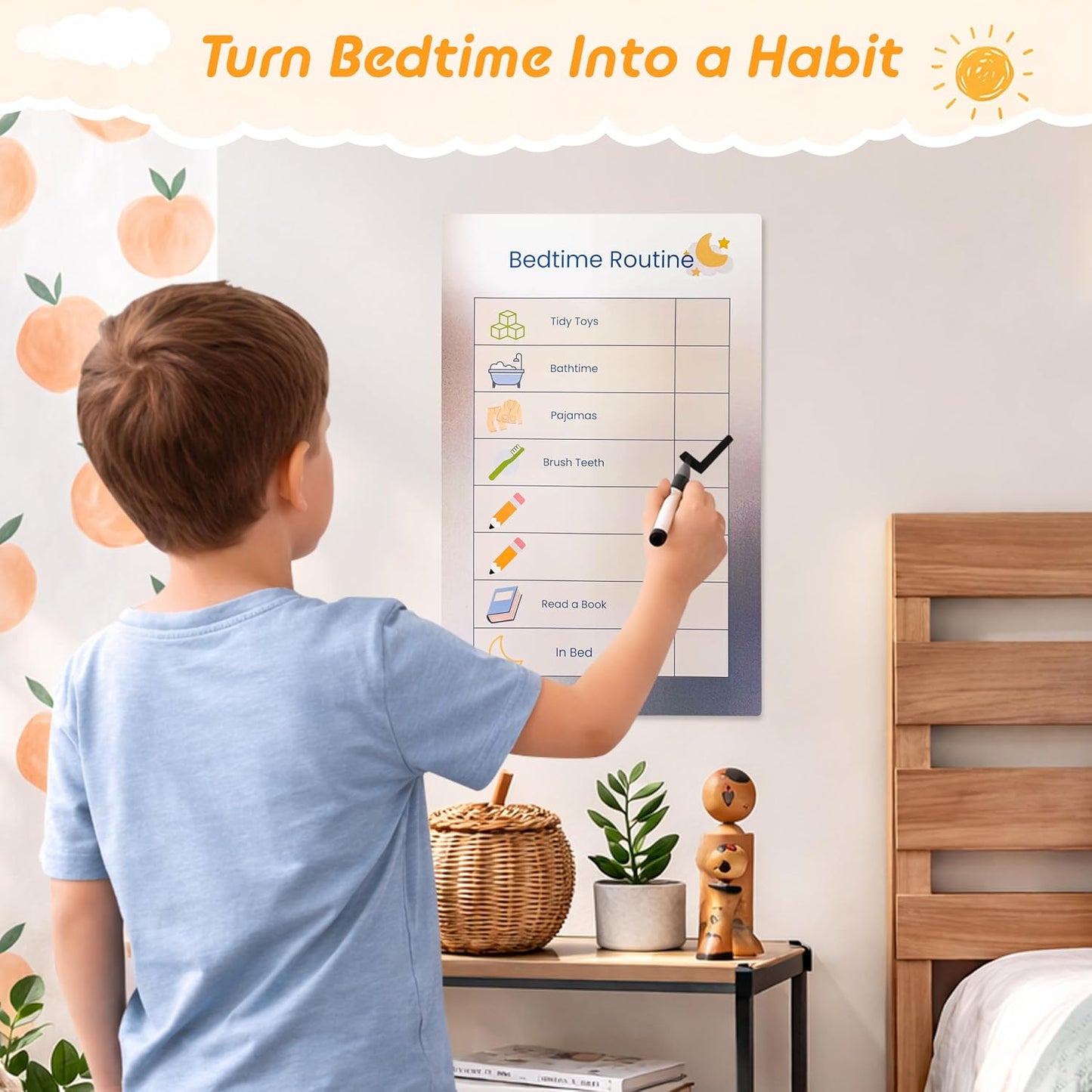 Dry Erase Morning & Bedtime Routine Chart for Kids – 2 Large 11x17in Laminated Chart Set - Simple Routine System, No Magnets or Pieces, Calm, Clutter-Free Daily Routine System