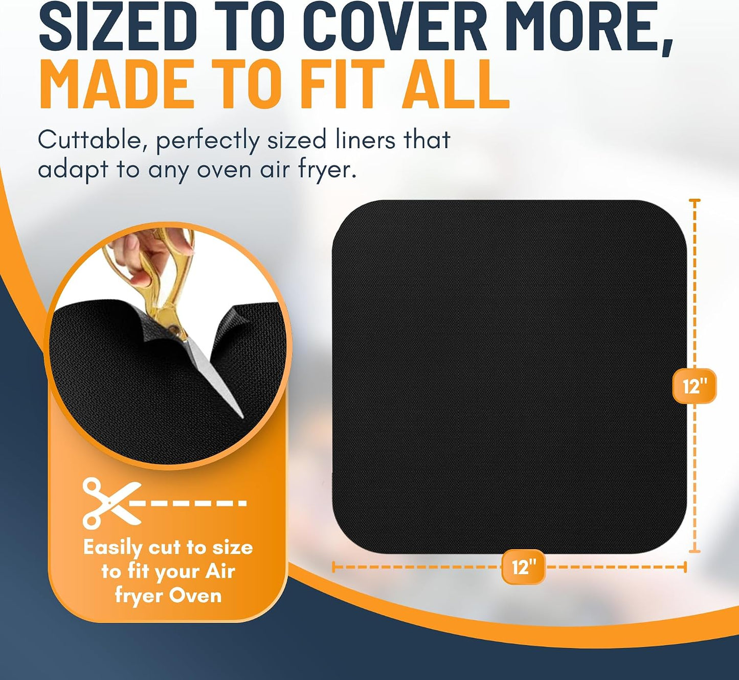 Toaster Oven Liners for Bottom of Oven (4 Pack) Reusable Non-Stick Heat Resistant Toaster Liners, Compatible with Breville, Cuisinart, Black & Decker, Dash, and More - Air Fryer Liners 12"x12" (Black)