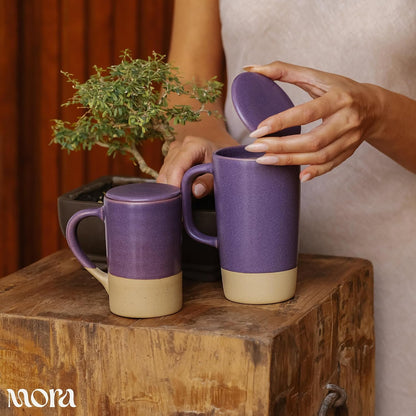 Mora Ceramics Large Tea Mug with Loose Leaf Infuser and Ceramic Lid, 18 oz, Portable, Microwave and Dishwasher Safe, Tall Coffee Cup - Rustic Matte Ceramic Glaze, Modern Herbal Tea Strainer, Olive
