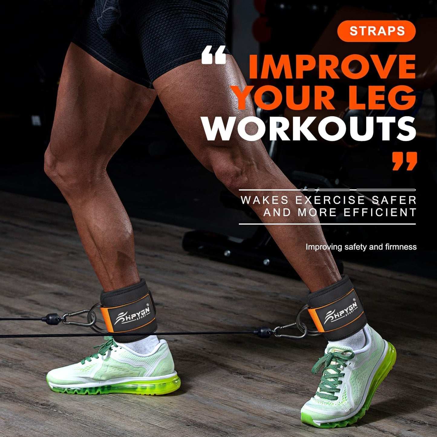 HPYGN Ankle Strap for Cable Machine, Padded Ankle Straps for Cable Machine Kickbacks, Glute Workouts, Leg Extensions, Curls, Booty Hip Abductors Exercise, Adjustable Comfort Ankle Cuff for Gym