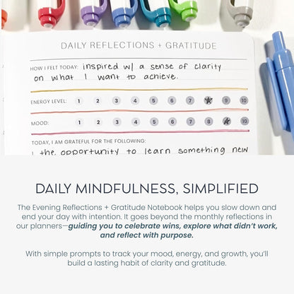 MäksēLife Evening Reflections & Gratitude Journal | Daily Mindfulness & Self-Care Notebook, A5 Lay-Flat Binding, Vegan Leatherette Cover, 120GSM Recycled Paper