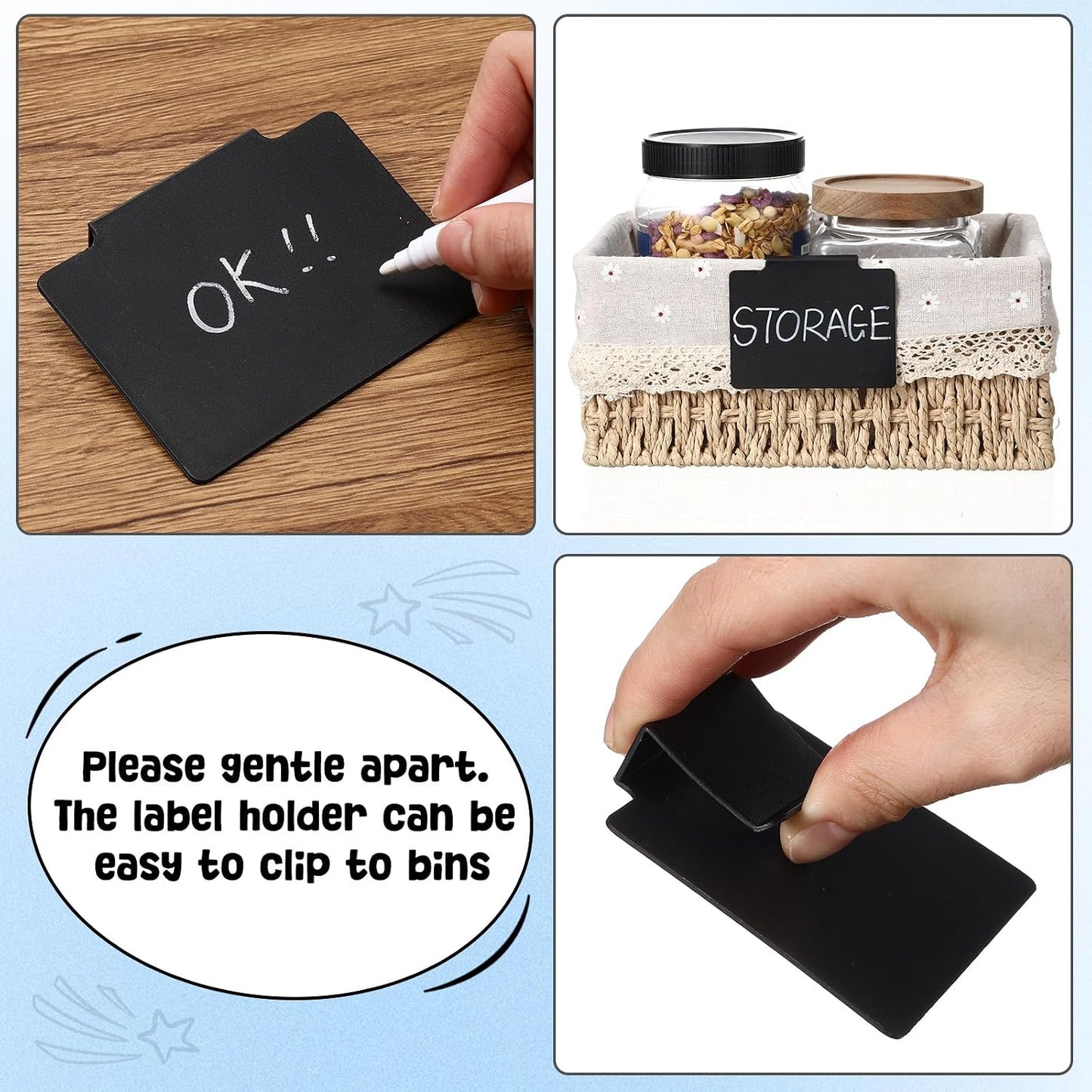 32 Pieces Basket Labels Clip Set, Include 30 Kitchen Clip Label Holder Removable PVC Bin with 2 Chalk Marker for Basket Pantry Organization Box (White Label Clip, Black Pen)