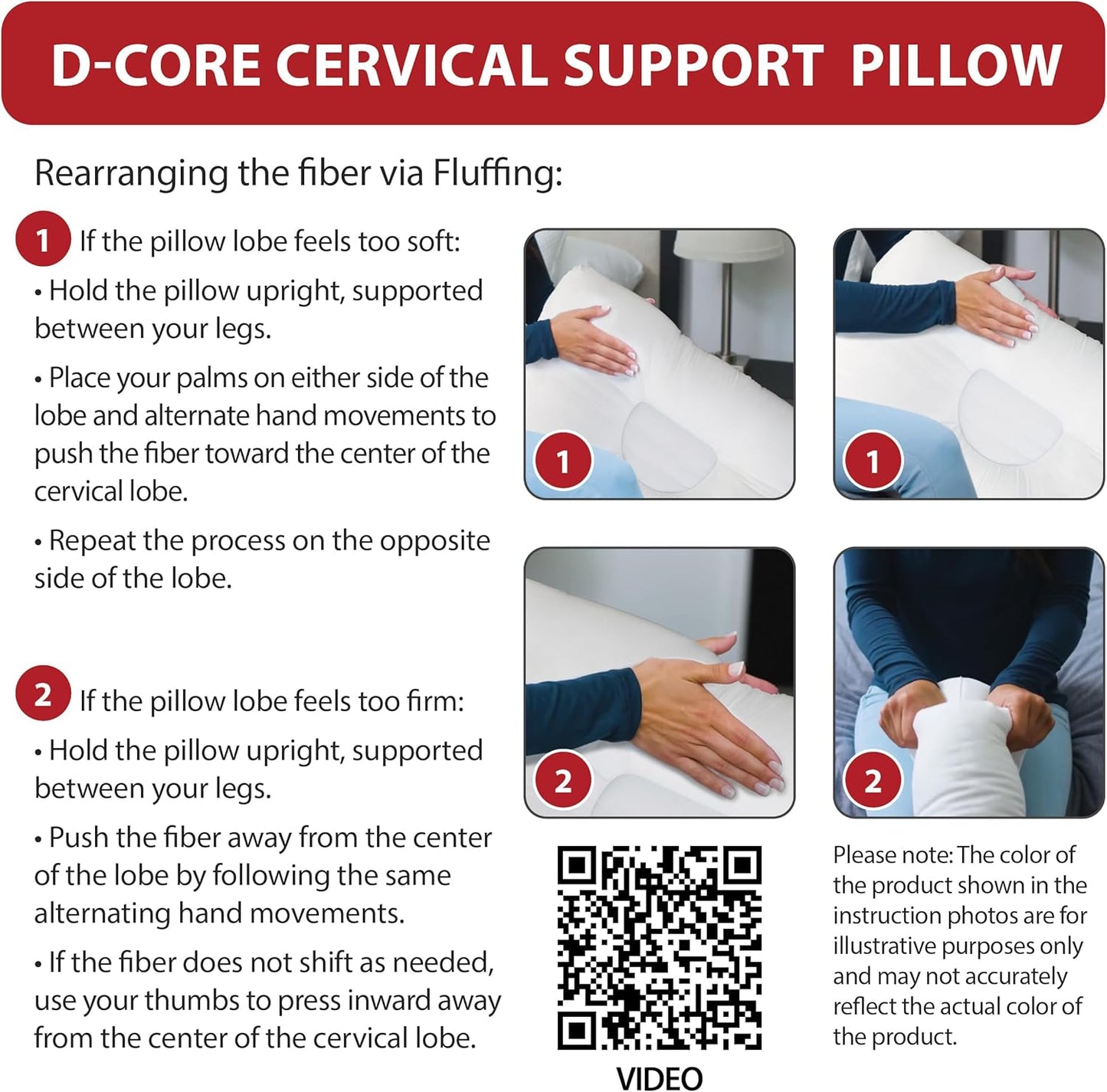 Ergonomic Cervical Pillow for Neck Pain Relief Back & Side Sleepers MID WH | Patented D-shaped center cradles the head while dual neck rolls support proper cervical alignment for restful sleep.
