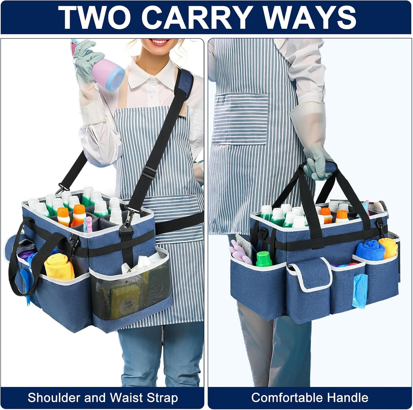 Cleaning Caddy Bag,Large Cleaning Supplies Organizer with Handle for Housekeepers,Purple