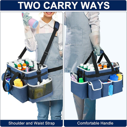 Cleaning Caddy Bag,Large Cleaning Supplies Organizer with Handle for Housekeepers,Purple