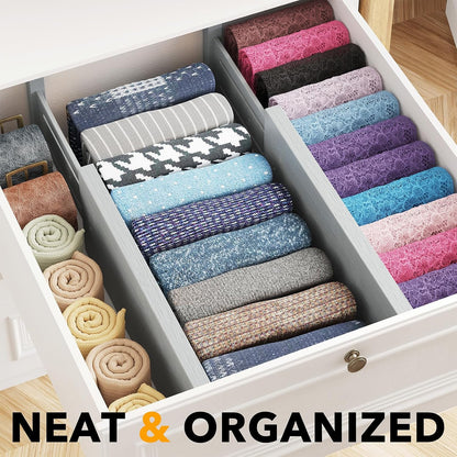 SpaceAid Bamboo 4 Pack Dresser Drawer Dividers, 4.65“ High Adjustable 12.5“-17” Drawer Organizers, Expandable Organization for Clothing, Clothes, Dressers, Black