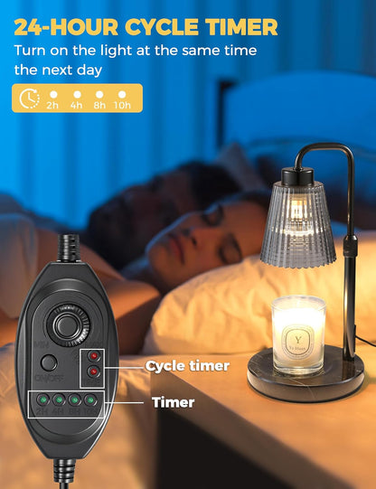 Silver Gray Candle Warmer Lamp with 24h Cycle Timer, Dimmable Wax Warmer
